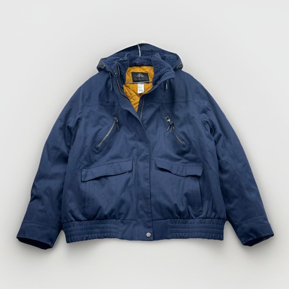 Quechua Decathlon Men XL Dark Blue Heavy Winter Parka Jacket Hooded Coat